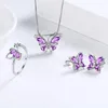Halskette Ohrringe Set Schmetterling Schmuck für Frauen Schmetterlinge Amethyst Geburtsstein Anhänger Halskette/Ohrringe/Ringe Hochzeit