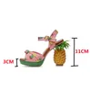 Femmes sandales ananas talon haut boucle à bretelles rose imprimé bout ouvert plate-forme à talons hauts été femmes chaussures Sandalias Mujer