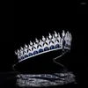 Pinces à cheveux MYFEIVO luxe bleu gemme Vintage couronne de mariage exquis Zircon mariée demoiselle d'honneur coiffure bijoux HQ0603