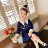 Mädchen Kleider 2023 Herbst Mode Koreanischen Stil Mädchen Gestrickte Spitzen Hals Einfarbig Plissee Baumwolle Knie-länge Kleid