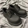 Geklede schoenen Britse stijl Retro ronde kop Dikke bodem Diepe mond Lederen veters Platformhoogte Antislip Derby Runway