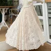 Etek kadın uzun elbise bahar/yaz Koreli güzel prenses tarzı elastik yüksek bel a-line dantel elbise beyaz siyah 230410