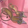 Dress Shoes Glitter Rhinestones Women Pumps Crystal Bowknot Satin Sandals Summer Transparent Shoes High Heels Party Prom Designer Shoes 231109