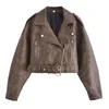 Giacca da moto bomber in pelle scamosciata finta pelle da donna Cappotto marrone vintage Cappotto corto con cerniera chic Cappotto streetwear da donna