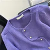 Women's Knits Autumn Solid Color Slim Women Cardigan Sweet Ladies Elegant Woman Purple Knitted Fashion Sweaters Female