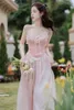 Casual Dresses 2023 Summer French Elegant Vintage Strap Dress Fairy Party Princess Solid Lace Midi Cardigan Women 2 Piece Set