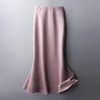 Skirts Women's Elegant Smooth Satin Leather Women's Fashion OL Party Office Set Vintage Solid Color High Waist Work Suit 230410