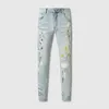 Jeans American Style High Street Light Blue Paint Patches de trou de détresse Célébrité Internet