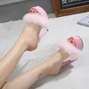 Slippers 15 سم النعال الأوروبية والأمريكية شعر الأرنب بأحذية عالية الكعب ضئيلة ذات الكعب الأسود منصة مقاومة للماء 231110