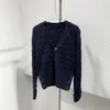1103 2023, осенний брендовый свитер в одном стиле с длинным рукавом и v-образным вырезом, черно-белая женская одежда, женская одежда высокого качества