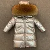 Jaquetas russas inverno 30 crianças jaqueta para meninos meninas super grande pele genuína xlong casaco crianças snowsuits roupas 231109