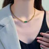 Collier ras du cou Punk chaîne cubaine pour femmes, couleur or, acier inoxydable, vert CZ, bijoux cadeau de noël