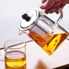 350ml High temperature Resistance Glass Tea Set Heat resistant Glass Stainless Steel Filtering Teapot Square Flower Teapot with fast ship ZZ