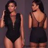 Sexy Lace Applique Sevess Women Bodysuit Ladies Flowers Mesh Bodysuits Deep V Neck Backss otard Tops Fa Basic Tops 410&3