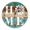 Wall Clocks Farm Windmill Turquoise Wood Grain Home Clock Modern Design Hanging Watch For Decoration Living Room Art