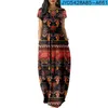 Casual Dresses 2023 Boho Print Women Short Sleeve Dress Loose Long Double Pocket Beach Vacation DressWoman