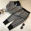 Kvinnors tvådelar Pants Casual Knit Patchwork Two-Piece Sweater Cardigan Jacka Women Autumn Fashion Sports Zip Top and Drawstring Bandage