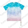 Camisetas de hombre Summer New White Gradient Tie Dye Impreso Cuello redondo Camiseta de manga corta unisex Letra en la parte posterior