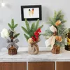 Fleurs décoratives 25CM, décorations miniatures d'arbre de noël pour bureau, fenêtre, Mini année, en pot, décor de Table pour la maison, hiver