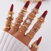 Gold Color Rings Set For Women Vintage Pearl Geometric Hollow Rhinestone Ring Fashion Wedding Party Jewelry