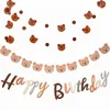 Party Decoration Ins Vintage Cute Brown Bear Paper Garland Happy Birthday Flag Banner Kids Hanging Baby Shower Supplies