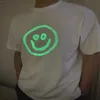 Maglietta da donna nuova di design High Edition Family Nightlight Smiling Face Sleeve Tessuti personalizzati realizzati con t-shirt solida spessa con acqua lavata