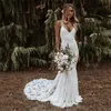 Boho Mermaid Wedding Suknia dla kobiet 2023 Paski spaghetti Backless Beach Bride Sukienki bohemijskie suknie ślubne Vestido de noiva Mariage