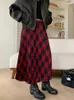 スカートQiukichonson Preppy Style Red Women Plaid Teen Girls Vintage autunt Winter High WaistedA-Line Pleted Mid Long Skirt