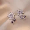 Necklace Earrings Set Zircon Crystal Little Daisy Lavender Jewelry Women's Stainless Steel Creative Five Leaf Flower High Quality Clover