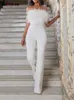 女性のためのストラップレスジャンプスーツ新しいファッションスプリングストリートウェアフェザーストレートシックなセクシーな白いジャンプスーツ