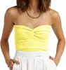 Womens Strapless Crop Top Sweetheart Neck Ribbed Knit Twisted Knot Front Sleeveless Y2K CamisoleTanks Top