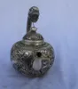 Bottles Collectible Decorated Old Handwork Tibet Silver Carved Dragon Teapot/Flagon 000031