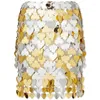 スカート女性のためのパイレットトップゴールドラブの形をしたミラースパンコールホルターネックチェーンメールで飾られたミニスカート