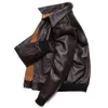 Men S Leather Faux Classical A2 Style äkta jacka Air Force Natural Cowhide Coats Brown Calf Skin kläder Man Flight Clothing 231110