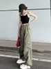 Pantalons pour femmes s HOUZHOU Hip Hop Retro Green Cargo Pant Y2K Harajuku Oversize Wide Leg Black Parachute Pantalon Femme Vintage Streetwear 230410