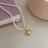 Chaînes Collier de perles de coquille de cristal artificiel chaîne de collier pour femme S925 en argent sterling tempérament de mode perles de riz de luxe légères