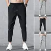 Men's Pants Chic Men Ninth Thin Straight Pattern Multi Pockets Sweatpants Soft Fabric For School