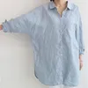 Chemisiers pour femmes Chemises Chemise ample pour femme chemise bleue haut à manches longues et chemise pour femme printemps/été lin décontracté avec plage bleue 230410