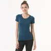 LU-008 محاذاة Activewear Tees Tees Yoga Yoga قصيرة الأكمام الصلبة ألوان عارية العارية تشكيل الخصر الضيق اللياقة البدنية فضفاضة الركض الرياضي المرأة