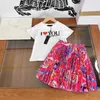 23ss kid sets skirt set kids designer clothes girls Round neck Pure cotton love printing t-shirt print Pleated long Half skirts suit High quality baby clothes