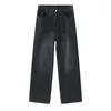 Men's Jeans 4 Colors Men And Women Elastic Waist Casual Loose Straight Denim Pants Wide Leg Trousers