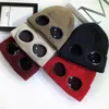 óculos gorros chapéus de grife para homens e mulheres gorro de lã de malha duas lentes óculos de malha chapéus novo designer de luxo chapéus de inverno esqui cor sólida