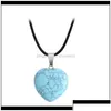 Pendentif Colliers Pendentifs Pierre Naturelle Pierre Précieuse Avec Chaîne En Cuir Pu Forme De Coeur Cristal Quartz Turquoise Charme Collier Goutte Delive Dh6Id