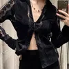 Damesblouses dameshemd 2023 zwart fluwelen kant sexy top vrouwelijke holte uit Koreaanse mode elegante vintage chic klassieke retro