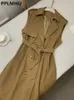 Trench da donna Gilet lunghi Set da 2 pezzi Casual Gabardina doppio petto Senza maniche Giacche Dolcevita Maglione addensato invernale 231110