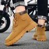 Laarzen Antislip Lente Heren Enkellaarsjes Mode Veters Plat Heren Casual Naaien Zwart Effen Kleur Schoenen Botas Hombre Piel Cowboylaarzen 231110