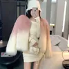 Damesbont Nepbont Herfst geleidelijke kleur Nepvossenbont Damesjas Chique Mode Winter Harig Vest Fleece Tops Jasje Feest Club Outfit 231109