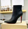 Bottes à talons hauts pour femmes, chaussures à bout pointu, bas rouge brillant, talons fins 8cm 10cm, botte en cuir noir, talon haut mince, mode automne hiver, nouvelles bottes courtes 35-42