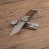 Ny ankomst A336 Pocket Folding Knife 5Cr13Mov Mirror Polish Drop Point Blade Wood/Rostfritt stålhandtag utomhus camping EDC Pocket Foller Knives