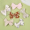 ヘアアクセサリー10pcs/set flower print bow lips for Kids Floral Embroidery Bowknot Barrettes Headwear Girls Wholesale